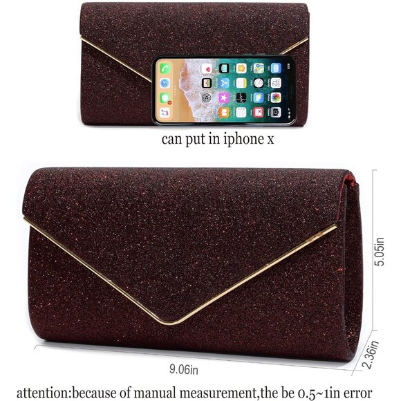 Womens Red Ladies Sparkling Party Handbag Evening Bag Clutch Purses - Picture 3 of 7